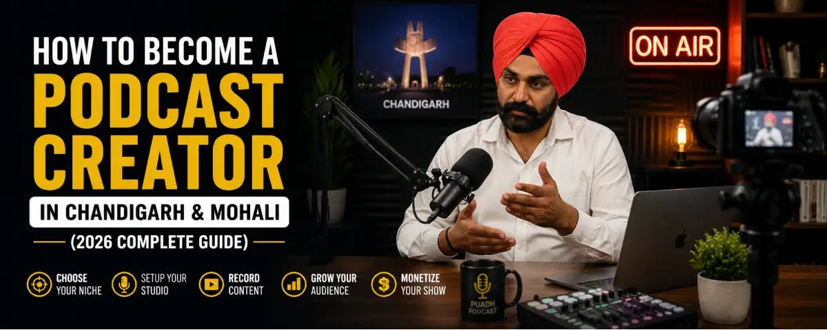 Podcast creator in professional studio