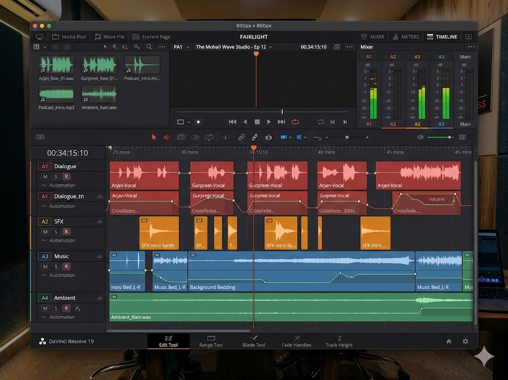 DaVinci Resolve podcast editing timeline